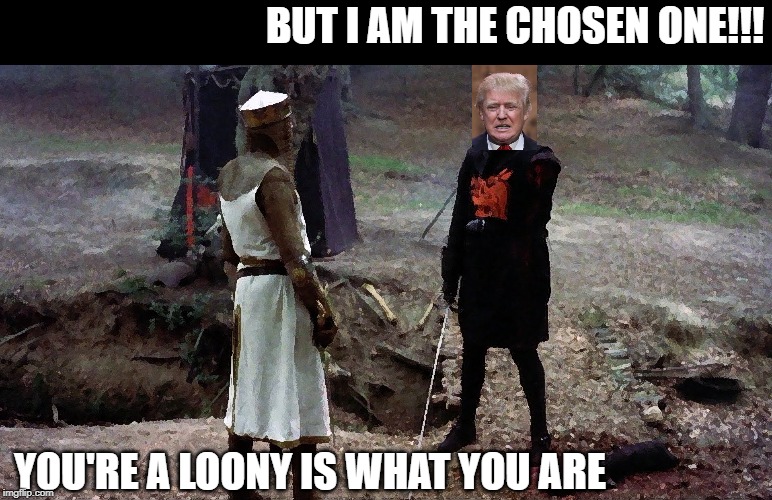 Out of his mind | BUT I AM THE CHOSEN ONE!!! YOU'RE A LOONY IS WHAT YOU ARE | image tagged in memes,politics,maga,impeach trump,incompetence,insane | made w/ Imgflip meme maker