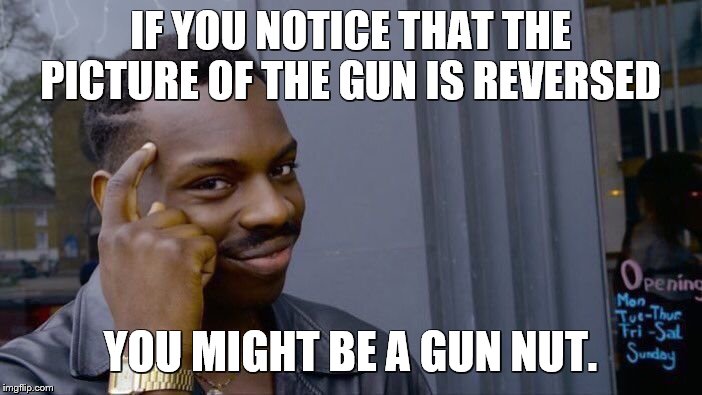 Roll Safe Think About It Meme | IF YOU NOTICE THAT THE PICTURE OF THE GUN IS REVERSED YOU MIGHT BE A GUN NUT. | image tagged in memes,roll safe think about it | made w/ Imgflip meme maker