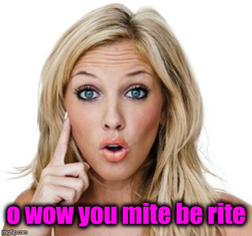 Dumb blonde | o wow you mite be rite | image tagged in dumb blonde | made w/ Imgflip meme maker