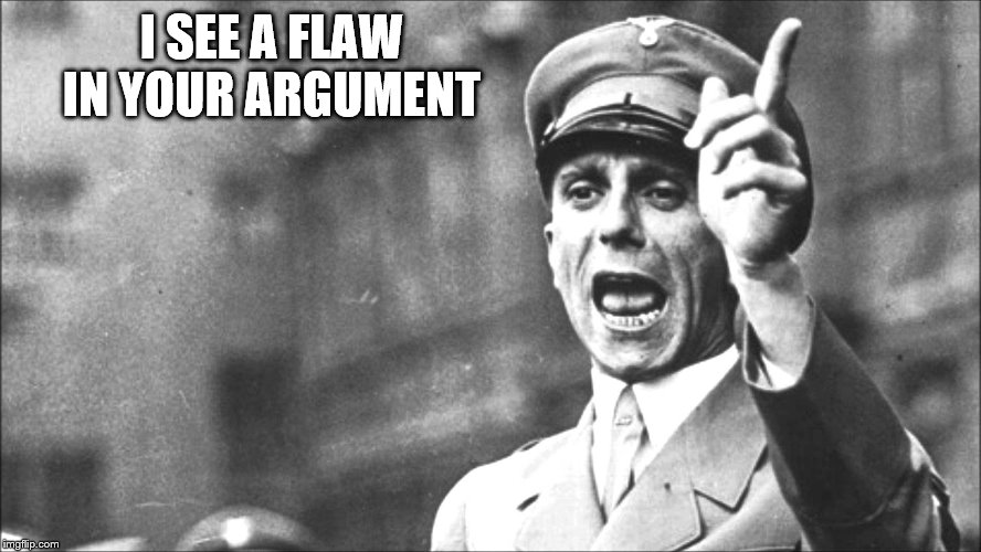 Goebbels | I SEE A FLAW IN YOUR ARGUMENT | image tagged in goebbels | made w/ Imgflip meme maker