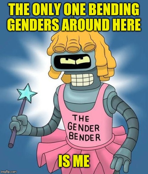 Gender Bender | THE ONLY ONE BENDING GENDERS AROUND HERE IS ME | image tagged in gender bender | made w/ Imgflip meme maker