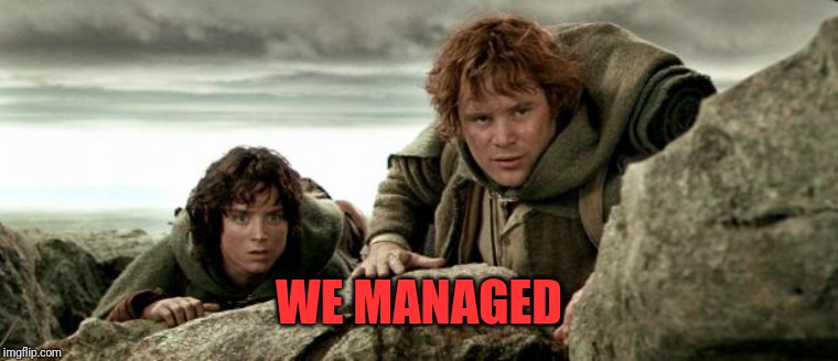 Frodo and Sam | WE MANAGED | image tagged in frodo and sam | made w/ Imgflip meme maker