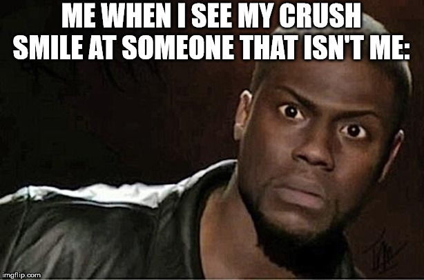 The struggle is real | ME WHEN I SEE MY CRUSH SMILE AT SOMEONE THAT ISN'T ME: | image tagged in memes,kevin hart,crush,struggle,the struggle is real | made w/ Imgflip meme maker