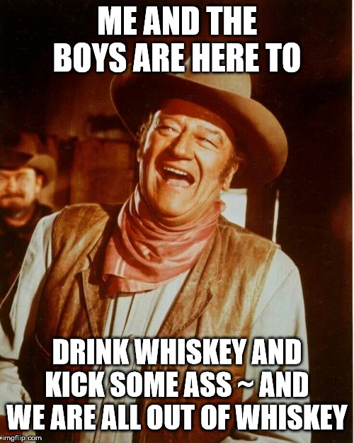 ME AND THE BOYS ARE HERE TO; DRINK WHISKEY AND KICK SOME ASS ~ AND WE ARE ALL OUT OF WHISKEY | image tagged in funny | made w/ Imgflip meme maker