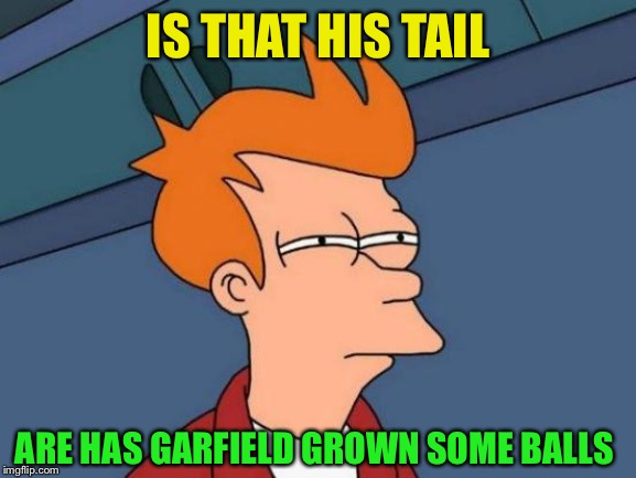 Futurama Fry Meme | IS THAT HIS TAIL ARE HAS GARFIELD GROWN SOME BALLS | image tagged in memes,futurama fry | made w/ Imgflip meme maker