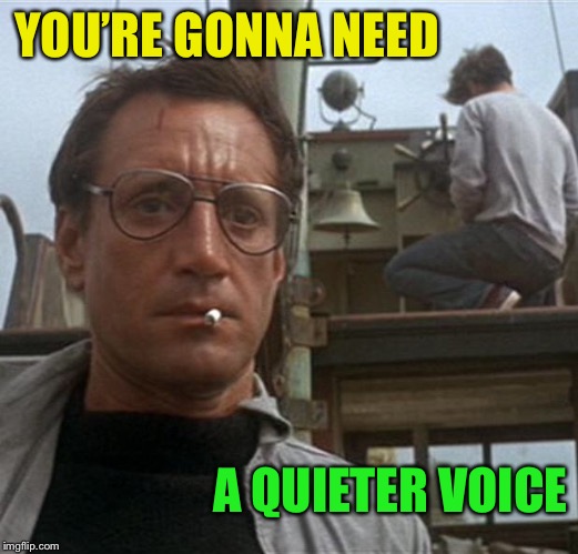 jaws | YOU’RE GONNA NEED A QUIETER VOICE | image tagged in jaws | made w/ Imgflip meme maker