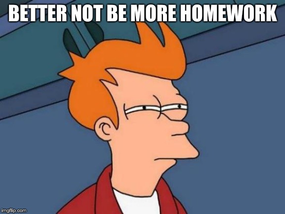 Futurama Fry Meme | BETTER NOT BE MORE HOMEWORK | image tagged in memes,futurama fry | made w/ Imgflip meme maker
