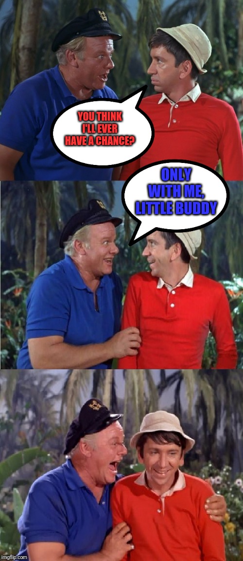 Gilligan Bad Pun | YOU THINK I'LL EVER HAVE A CHANCE? ONLY WITH ME, LITTLE BUDDY | image tagged in gilligan bad pun | made w/ Imgflip meme maker