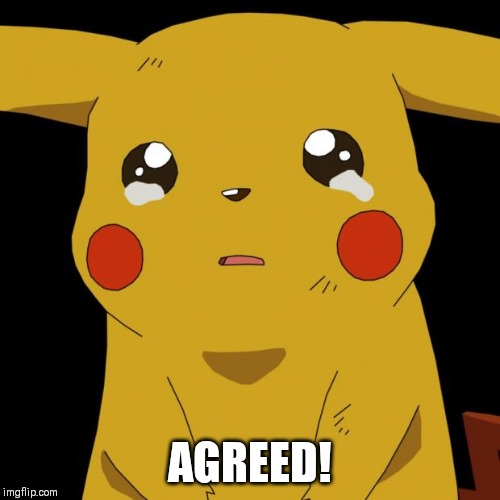 Pikachu crying | AGREED! | image tagged in pikachu crying | made w/ Imgflip meme maker