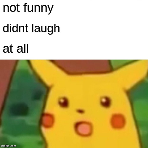 Surprised Pikachu | not funny; didnt laugh; at all | image tagged in memes,surprised pikachu | made w/ Imgflip meme maker