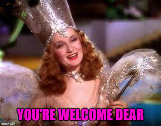 glenda witch | YOU'RE WELCOME DEAR | image tagged in glenda witch | made w/ Imgflip meme maker