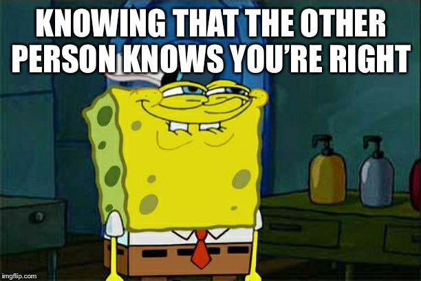 Don't You Squidward Meme | KNOWING THAT THE OTHER PERSON KNOWS YOU’RE RIGHT | image tagged in memes,dont you squidward | made w/ Imgflip meme maker