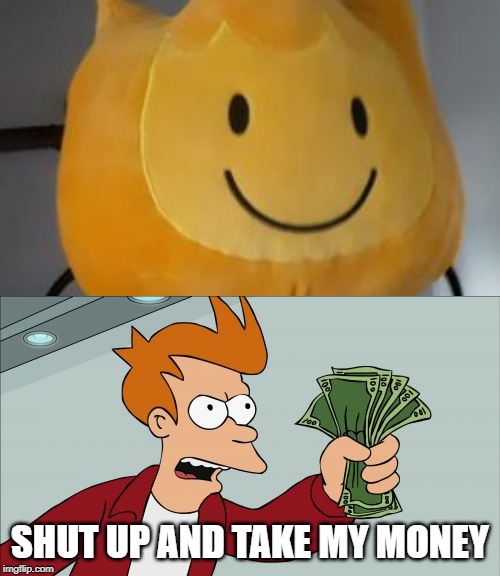 The Firey Plush | SHUT UP AND TAKE MY MONEY | image tagged in memes,shut up and take my money fry,bfdi,bfb,jacknjellify | made w/ Imgflip meme maker