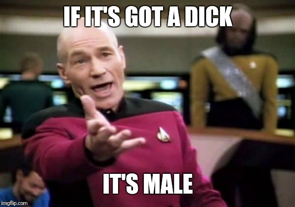 Picard Wtf Meme | IF IT'S GOT A DICK; IT'S MALE | image tagged in memes,picard wtf | made w/ Imgflip meme maker