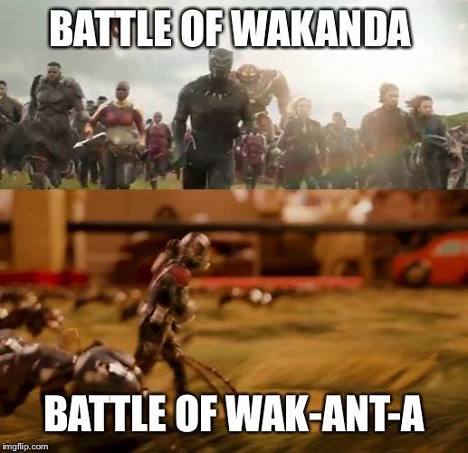 Ant Man Adventure | BATTLE OF WAKANDA; BATTLE OF WAK-ANT-A | image tagged in memes,marvel,antman,wakanda,bad puns | made w/ Imgflip meme maker