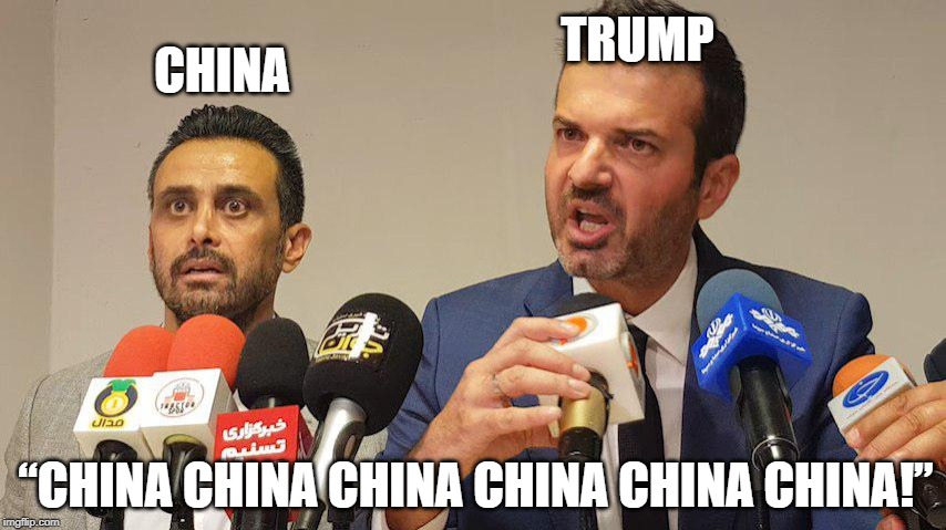 Nervous Translator | TRUMP; CHINA; “CHINA CHINA CHINA CHINA CHINA CHINA!” | image tagged in nervous translator | made w/ Imgflip meme maker