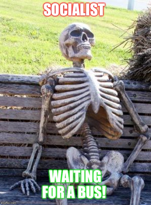 Waiting Skeleton | SOCIALIST; WAITING FOR A BUS! | image tagged in memes,waiting skeleton | made w/ Imgflip meme maker