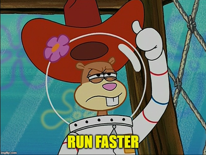 Sandy Cheeks | RUN FASTER | image tagged in sandy cheeks | made w/ Imgflip meme maker