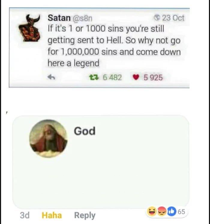 God responding to Satan Blank Meme Template