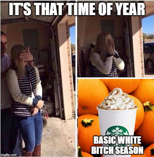 Tis the Season | IT'S THAT TIME OF YEAR; BASIC WHITE BITCH SEASON | image tagged in surprise gift | made w/ Imgflip meme maker