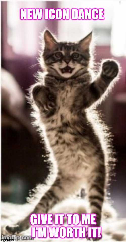Dancing Tabby | NEW ICON DANCE; GIVE IT TO ME    I'M WORTH IT! | image tagged in dancing tabby | made w/ Imgflip meme maker