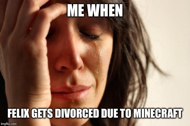 First World Problems Meme | ME WHEN; FELIX GETS DIVORCED DUE TO MINECRAFT | image tagged in memes,first world problems | made w/ Imgflip meme maker