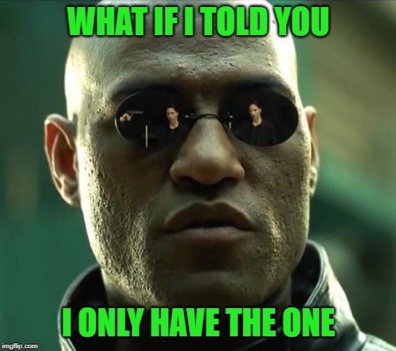 Morpheus  | WHAT IF I TOLD YOU I ONLY HAVE THE ONE | image tagged in morpheus | made w/ Imgflip meme maker