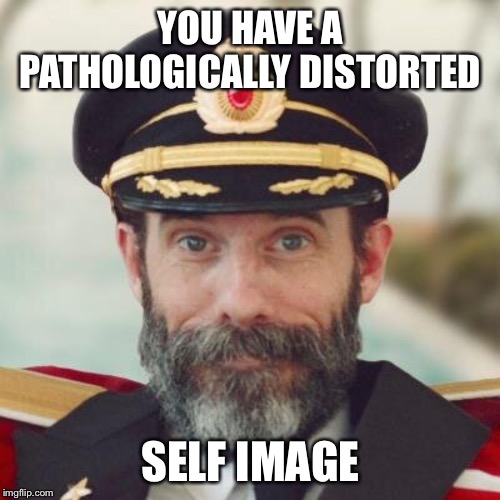 Captain Obvious | YOU HAVE A PATHOLOGICALLY DISTORTED SELF IMAGE | image tagged in captain obvious | made w/ Imgflip meme maker