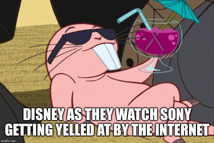 Rufus Kim Possible chill | DISNEY AS THEY WATCH SONY GETTING YELLED AT BY THE INTERNET | image tagged in rufus kim possible chill | made w/ Imgflip meme maker