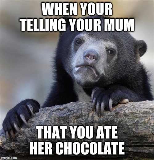 Confession Bear | WHEN YOUR TELLING YOUR MUM; THAT YOU ATE HER CHOCOLATE | image tagged in memes,confession bear | made w/ Imgflip meme maker