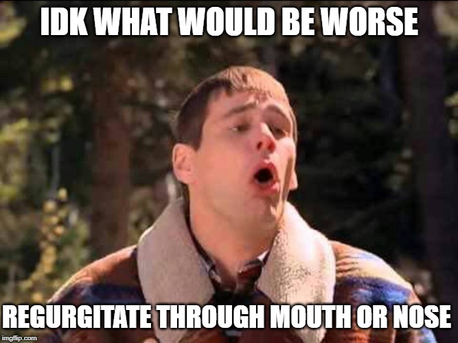 sick | IDK WHAT WOULD BE WORSE REGURGITATE THROUGH MOUTH OR NOSE | image tagged in sick | made w/ Imgflip meme maker