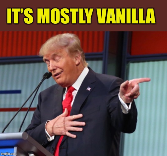 Trump Pointing Away | IT’S MOSTLY VANILLA | image tagged in trump pointing away | made w/ Imgflip meme maker