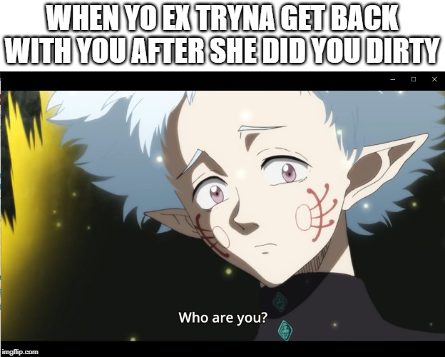 Lira Who are you to Asta | WHEN YO EX TRYNA GET BACK WITH YOU AFTER SHE DID YOU DIRTY | image tagged in lira who are you to asta | made w/ Imgflip meme maker