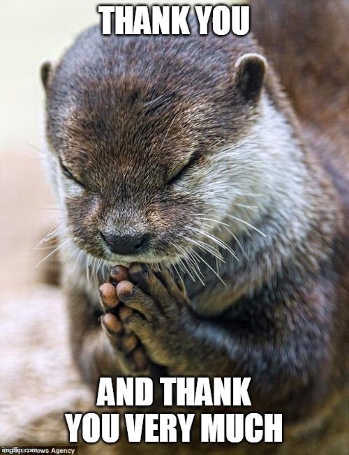 Thank you Lord Otter | THANK YOU AND THANK YOU VERY MUCH | image tagged in thank you lord otter | made w/ Imgflip meme maker