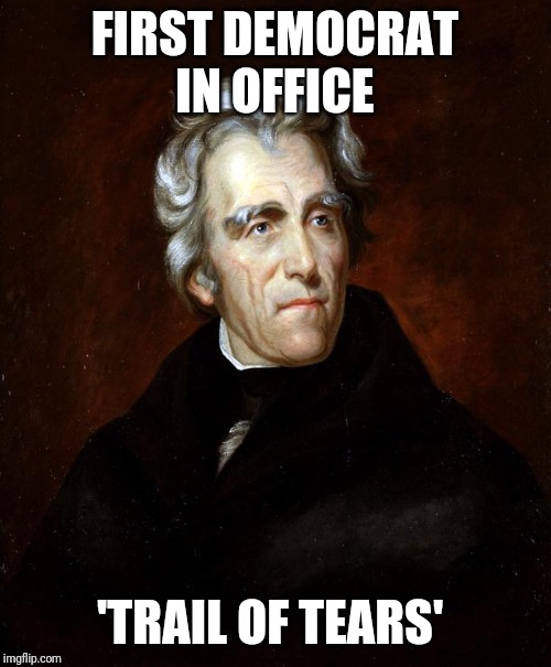 Andrew Jackson | FIRST DEMOCRAT IN OFFICE; 'TRAIL OF TEARS' | image tagged in andrew jackson | made w/ Imgflip meme maker