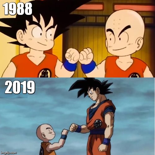 Goku Krillin | 1988; 2019 | image tagged in goku krillin | made w/ Imgflip meme maker