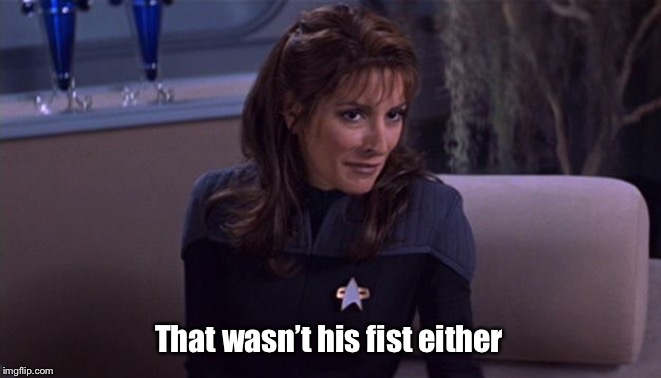 Deanna Troi | That wasn’t his fist either | image tagged in deanna troi | made w/ Imgflip meme maker