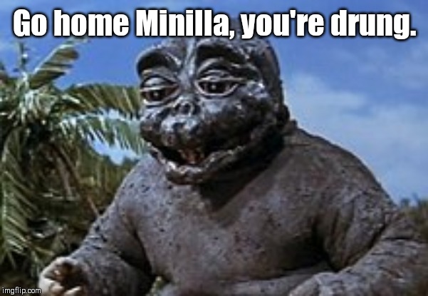 Go home Minilla, you're drung. | image tagged in godzilla | made w/ Imgflip meme maker