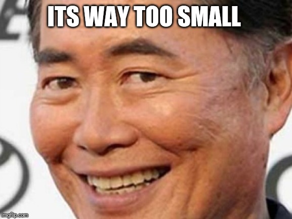 george takei | ITS WAY TOO SMALL | image tagged in george takei | made w/ Imgflip meme maker