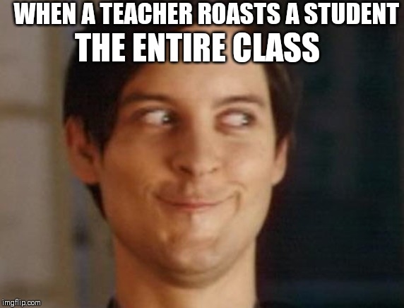 Spiderman Peter Parker | WHEN A TEACHER ROASTS A STUDENT; THE ENTIRE CLASS | image tagged in memes,spiderman peter parker | made w/ Imgflip meme maker