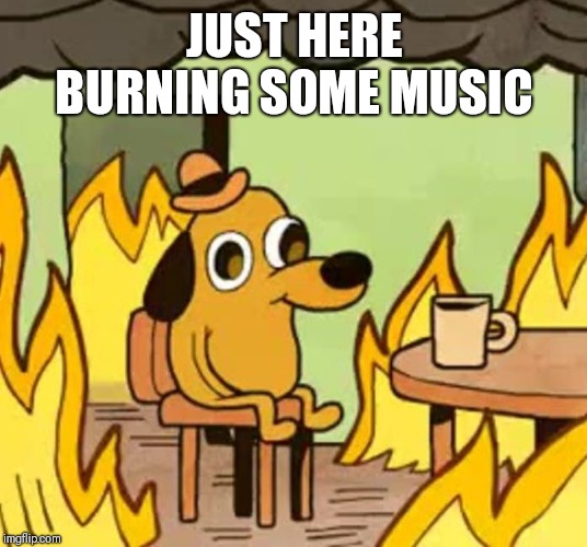 Its fine | JUST HERE BURNING SOME MUSIC | image tagged in its fine | made w/ Imgflip meme maker