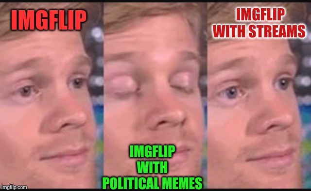 Blinking guy | IMGFLIP WITH STREAMS; IMGFLIP; IMGFLIP WITH POLITICAL MEMES | image tagged in blinking guy | made w/ Imgflip meme maker