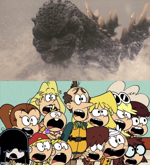 The Loud family see Godzilla | image tagged in the loud house,godzilla | made w/ Imgflip meme maker