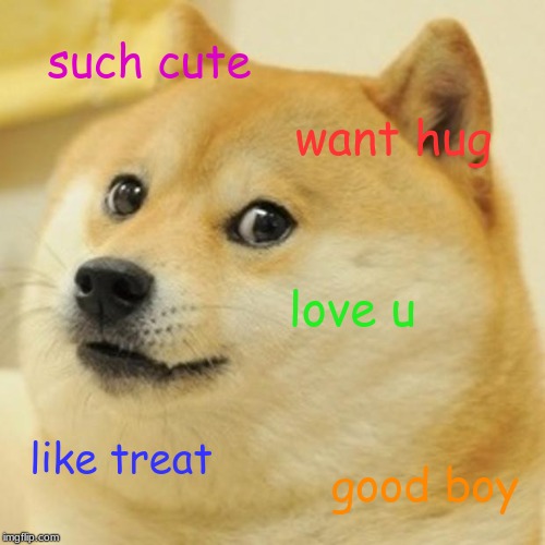 Doge Meme | such cute; want hug; love u; like treat; good boy | image tagged in memes,doge | made w/ Imgflip meme maker