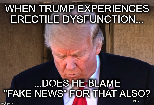 Limp trump | WHEN TRUMP EXPERIENCES ERECTILE DYSFUNCTION... ...DOES HE BLAME "FAKE NEWS" FOR THAT ALSO? NLG | image tagged in political humor | made w/ Imgflip meme maker