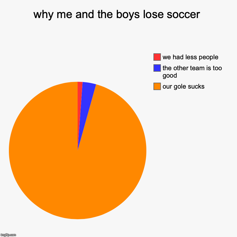 why me and the boys lose soccer | our gole sucks, the other team is too good, we had less people | image tagged in charts,pie charts | made w/ Imgflip chart maker