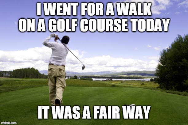 Golfer | I WENT FOR A WALK ON A GOLF COURSE TODAY; IT WAS A FAIR WAY | image tagged in golfer | made w/ Imgflip meme maker