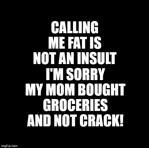 FAT INSULTS AND GROCERIES | CALLING ME FAT IS NOT AN INSULT; I'M SORRY MY MOM BOUGHT GROCERIES AND NOT CRACK! | image tagged in fat,insult,groceries,mom | made w/ Imgflip meme maker