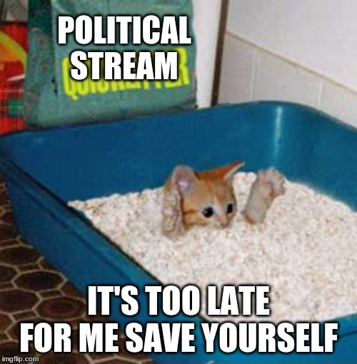 POLITICAL
STREAM IT'S TOO LATE FOR ME SAVE YOURSELF | image tagged in quicklitter | made w/ Imgflip meme maker