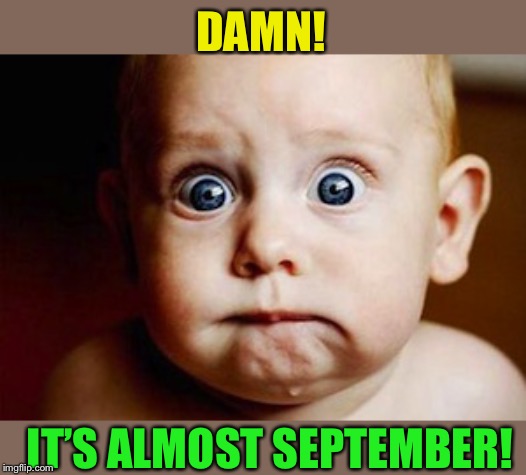 Scared Face | DAMN! IT’S ALMOST SEPTEMBER! | image tagged in scared face | made w/ Imgflip meme maker